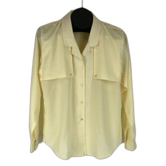 Vintage Diane Von Furstenberg Button Down Blouse Women's Size 8 Yellow Roll-Tab - Picture 1 of 12